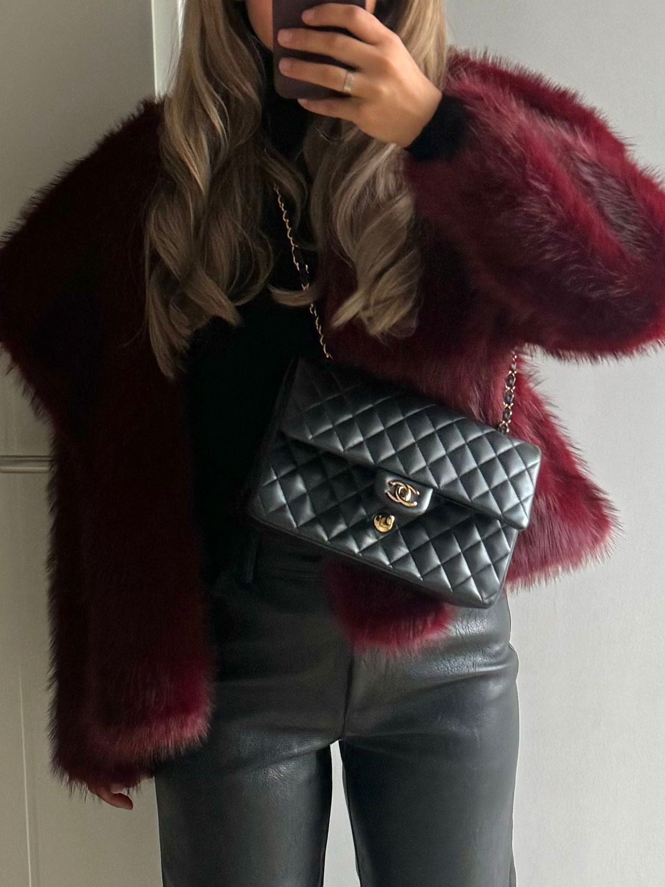 Faux fur coat - Bordeaux