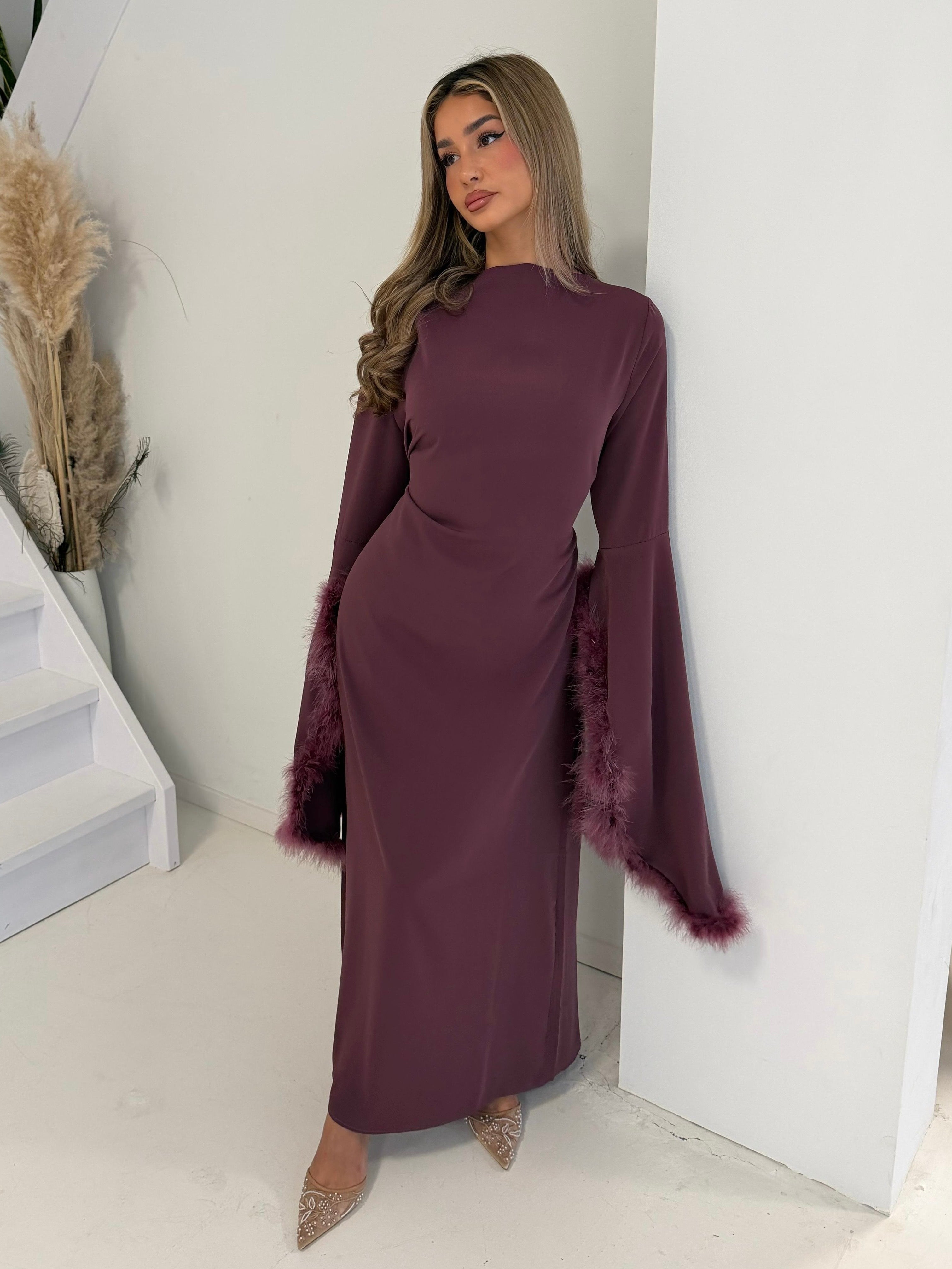 Jurk met veren | Mauve