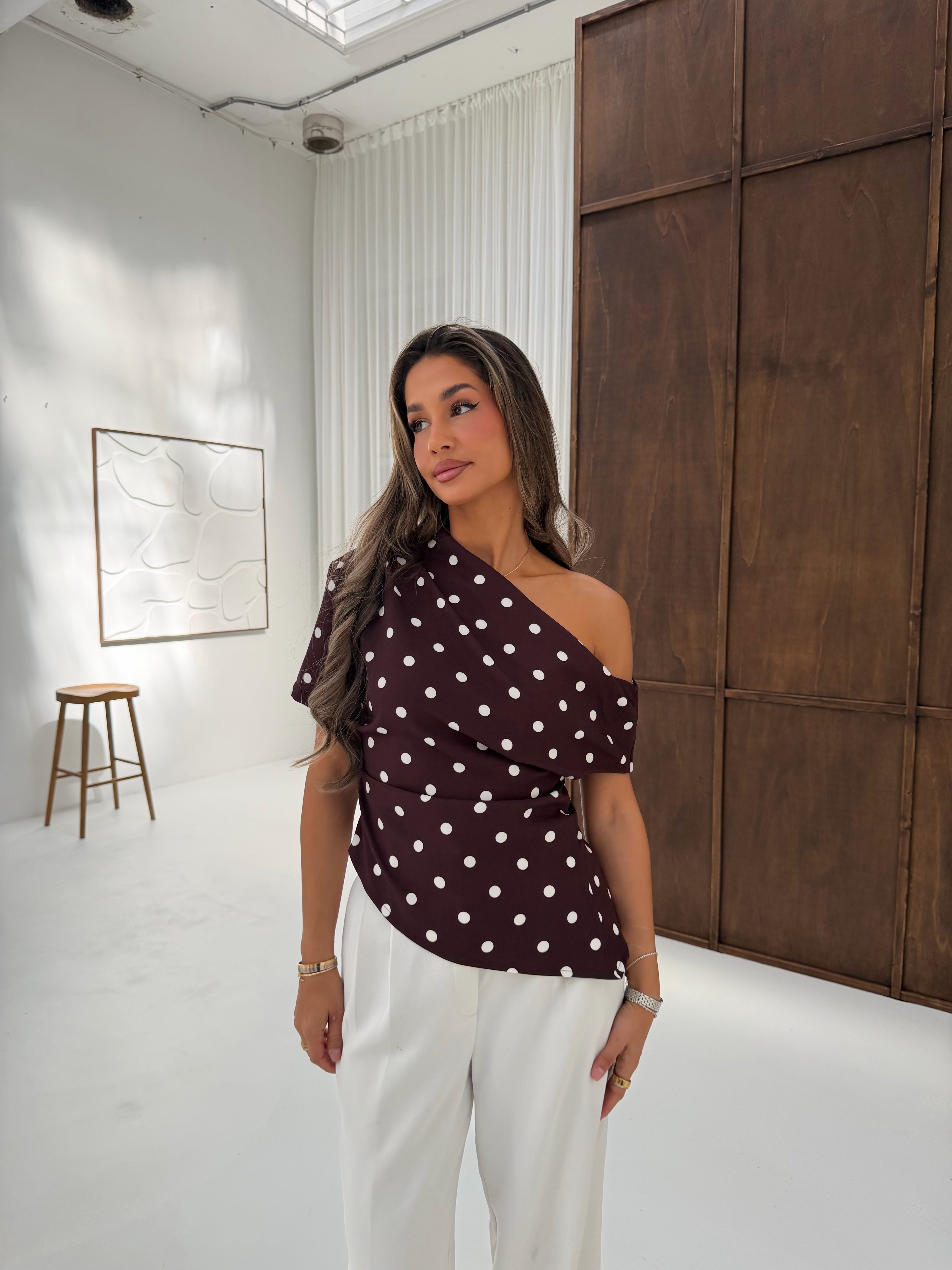 Polka dot top | Brown