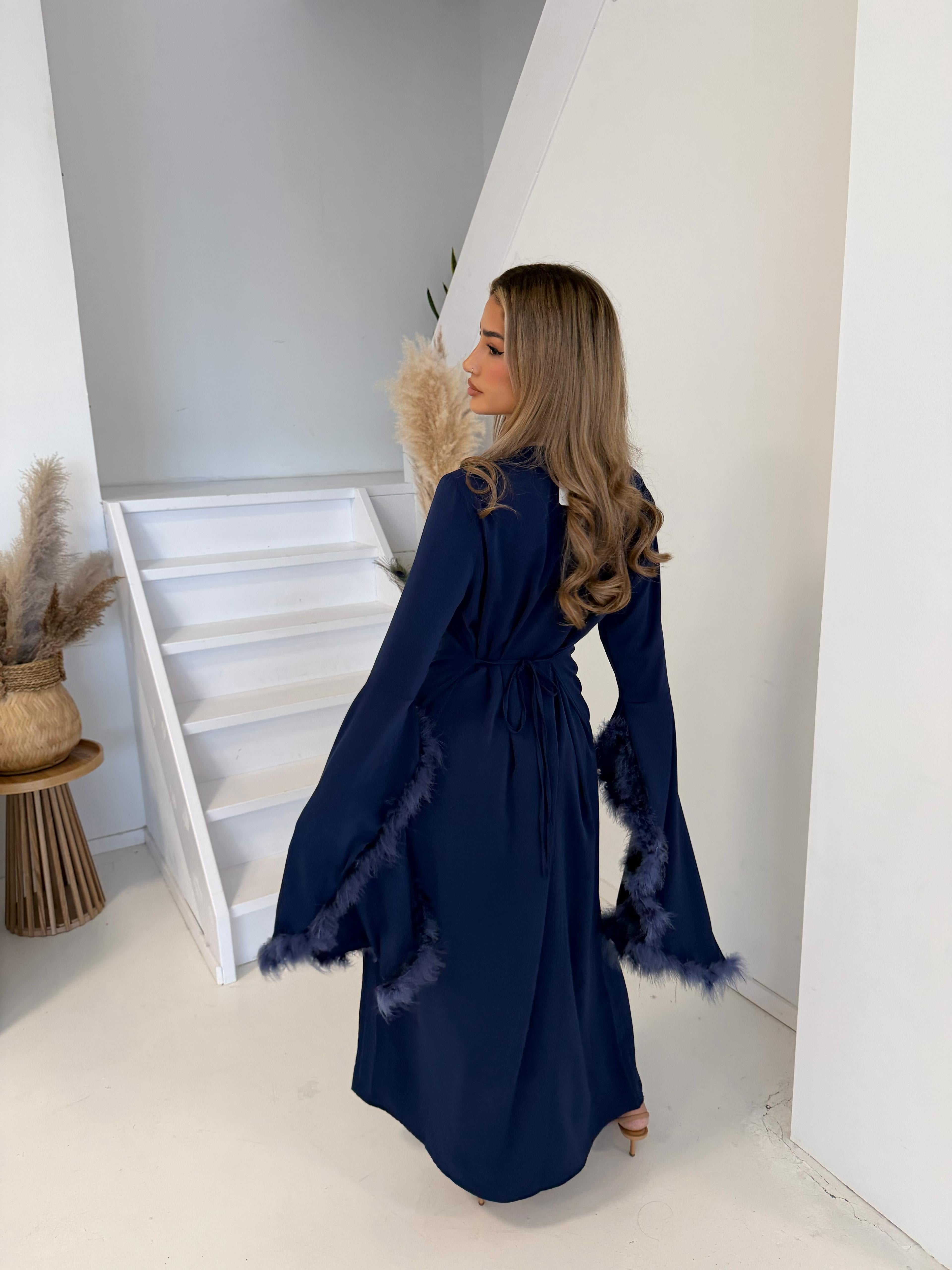 Jurk met veren | Blauw