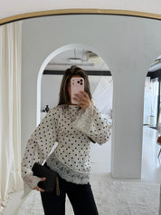 Lace polka satin top