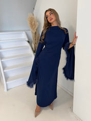 Jurk met veren | Blauw