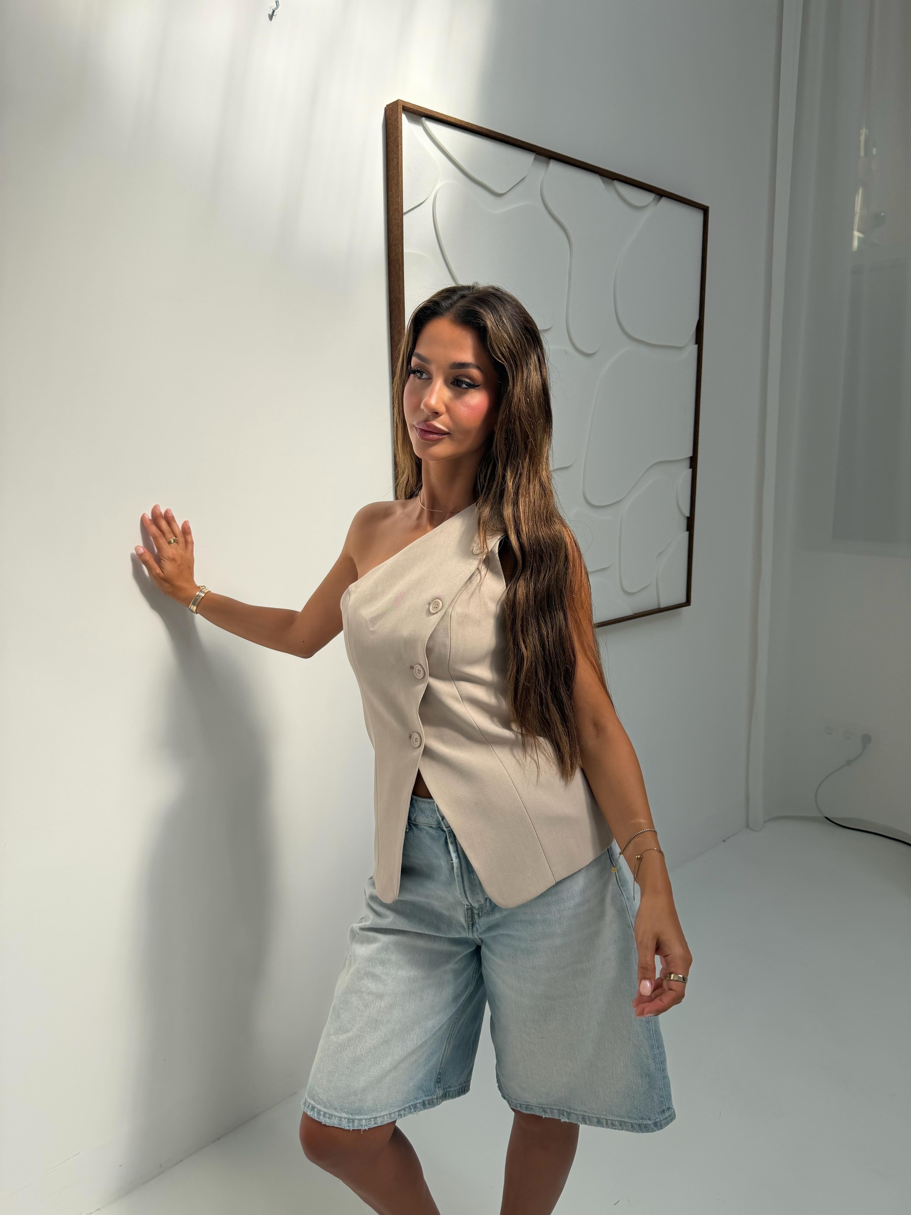 One shoulder top taupe