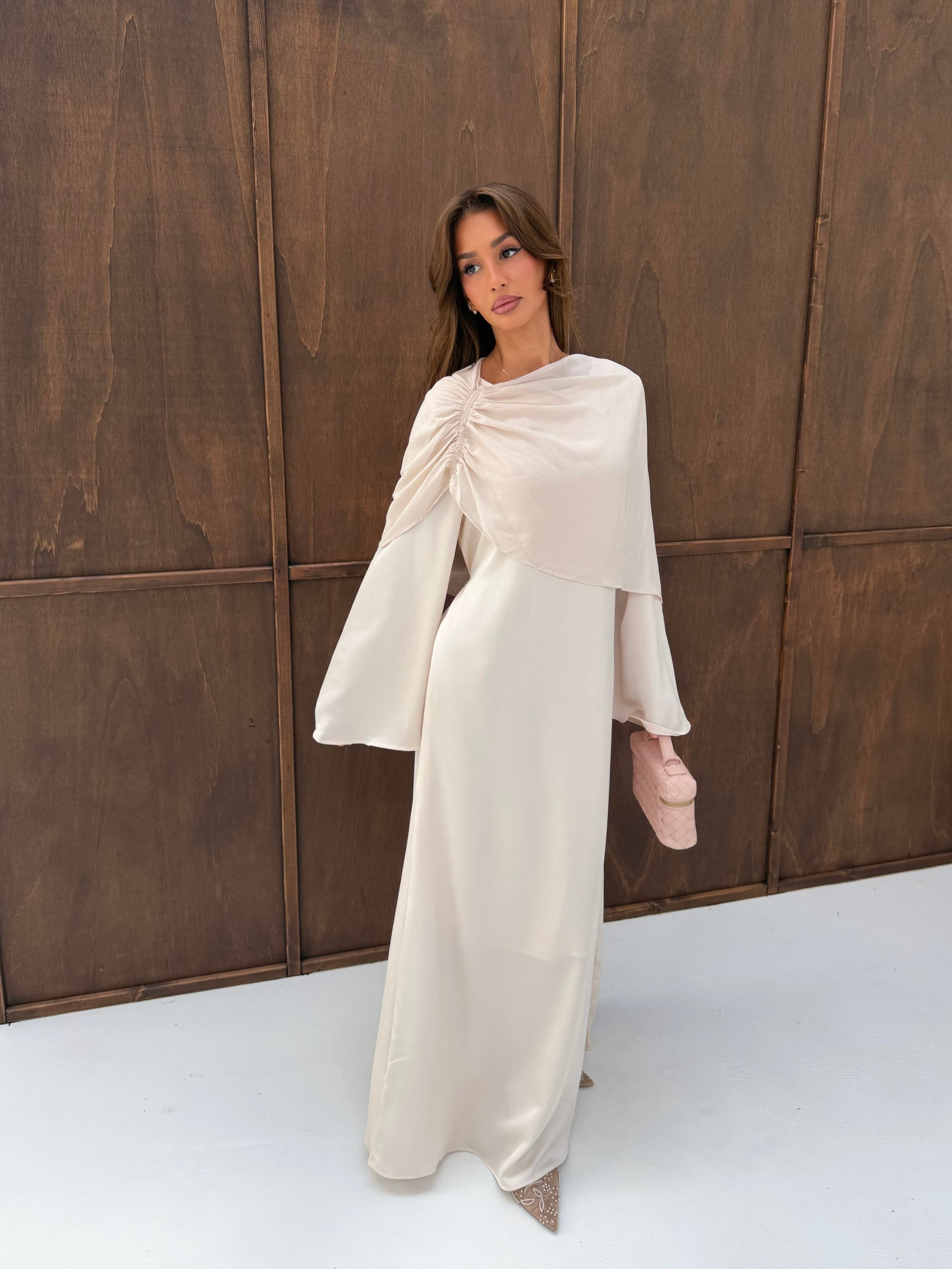 Dress with cape cream