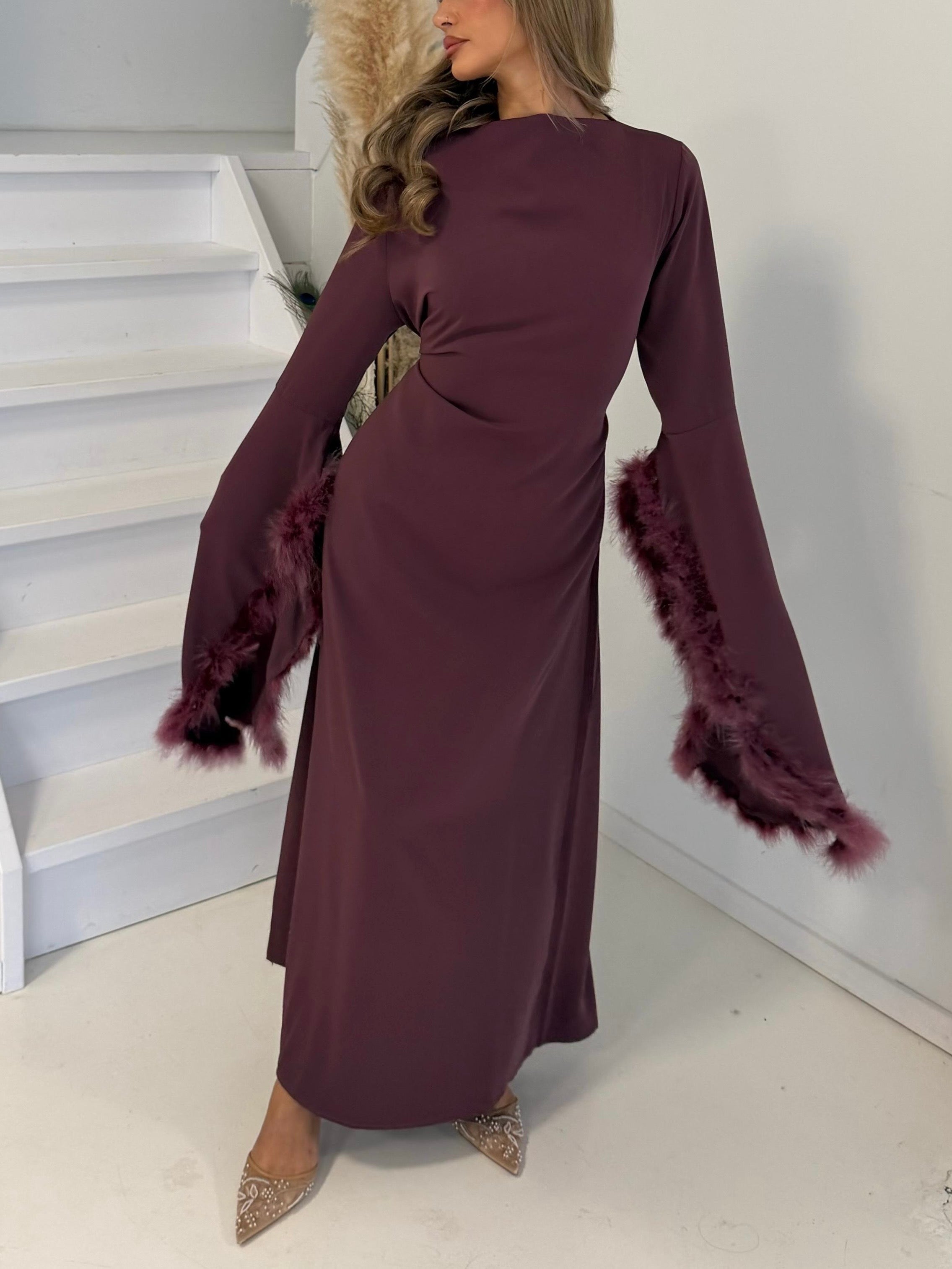 Jurk met veren | Mauve