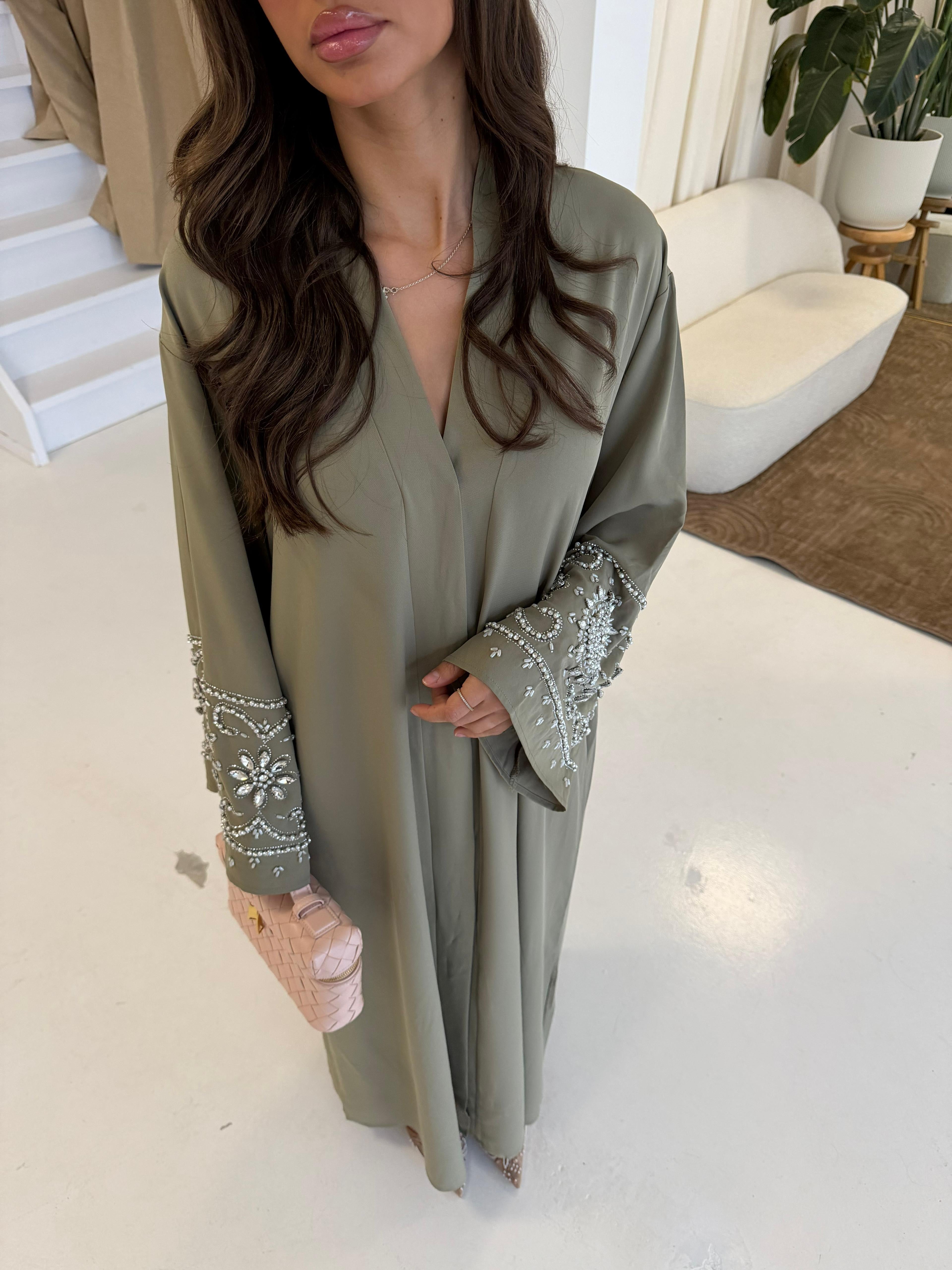 Premium diamond abaya | Khaki