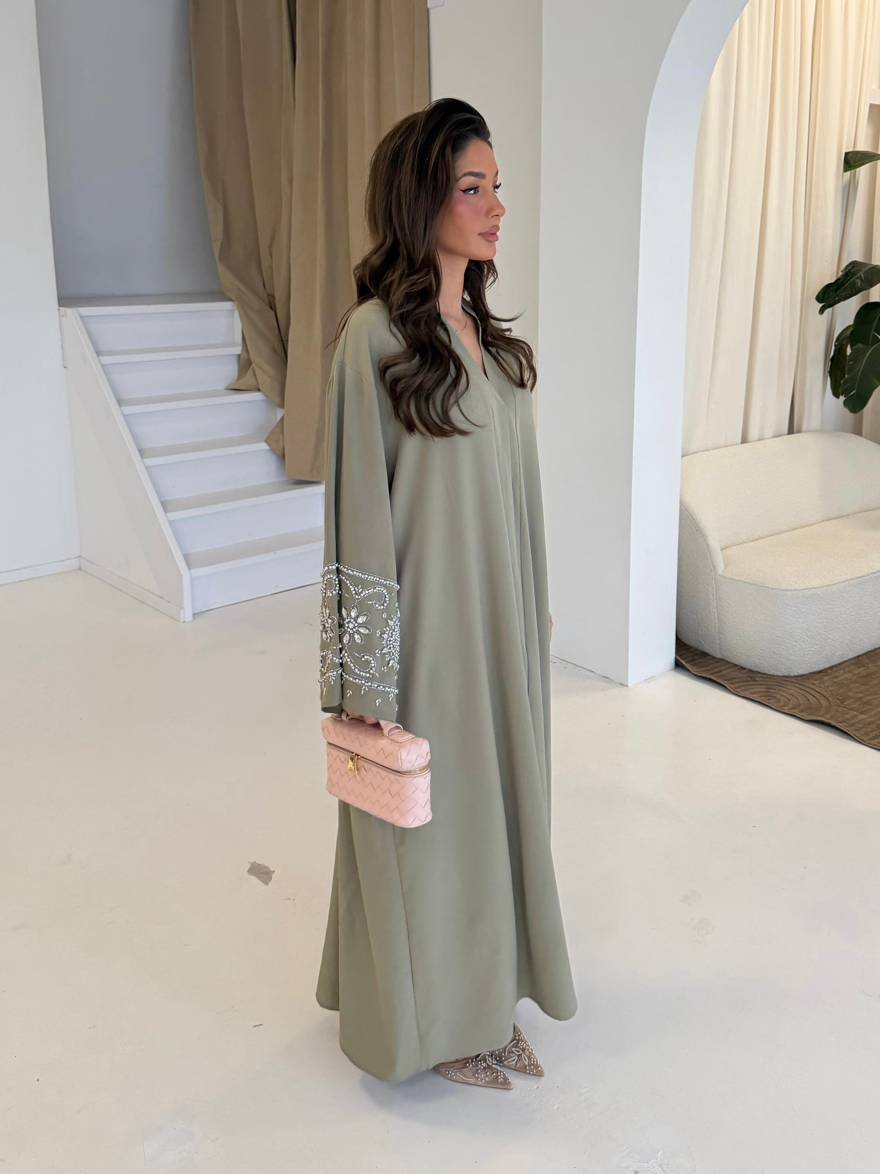 Premium diamond abaya | Khaki