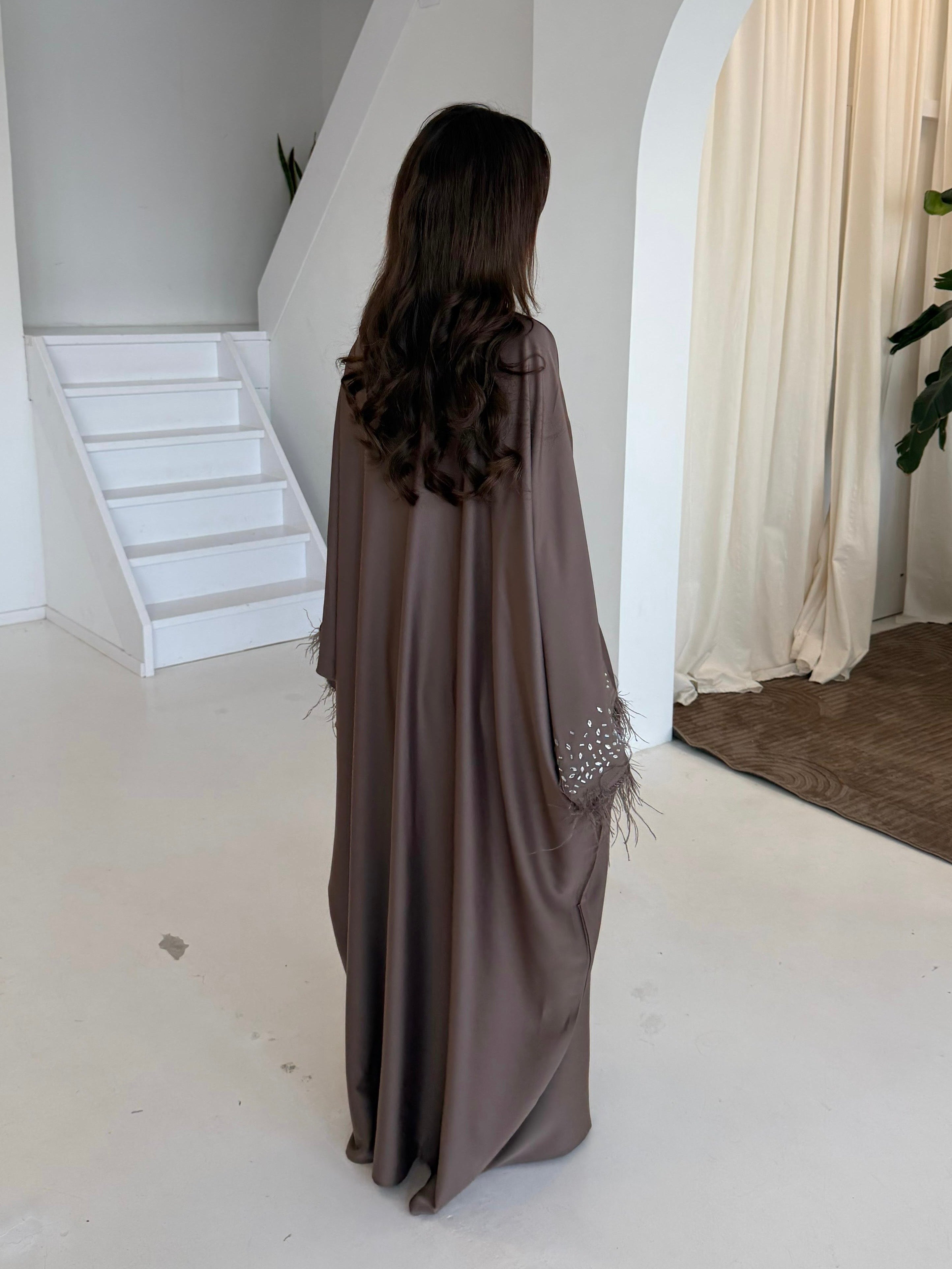 Feather Diamond Abaya | Taupe