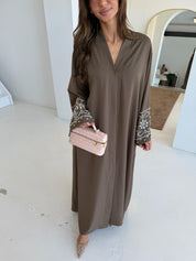 Premium diamond abaya | Brown