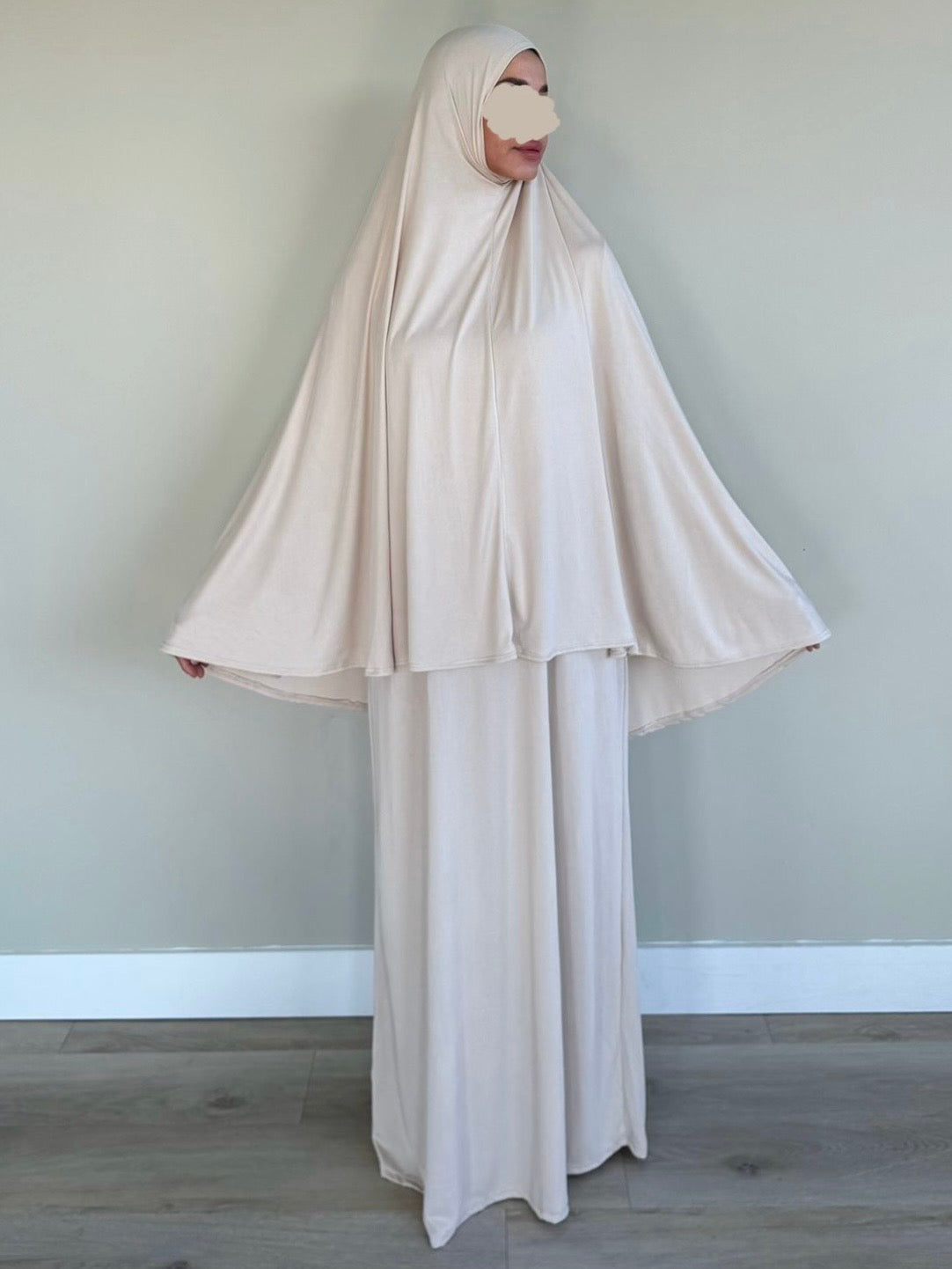 Soft 2 piece dress + khimar | Creme