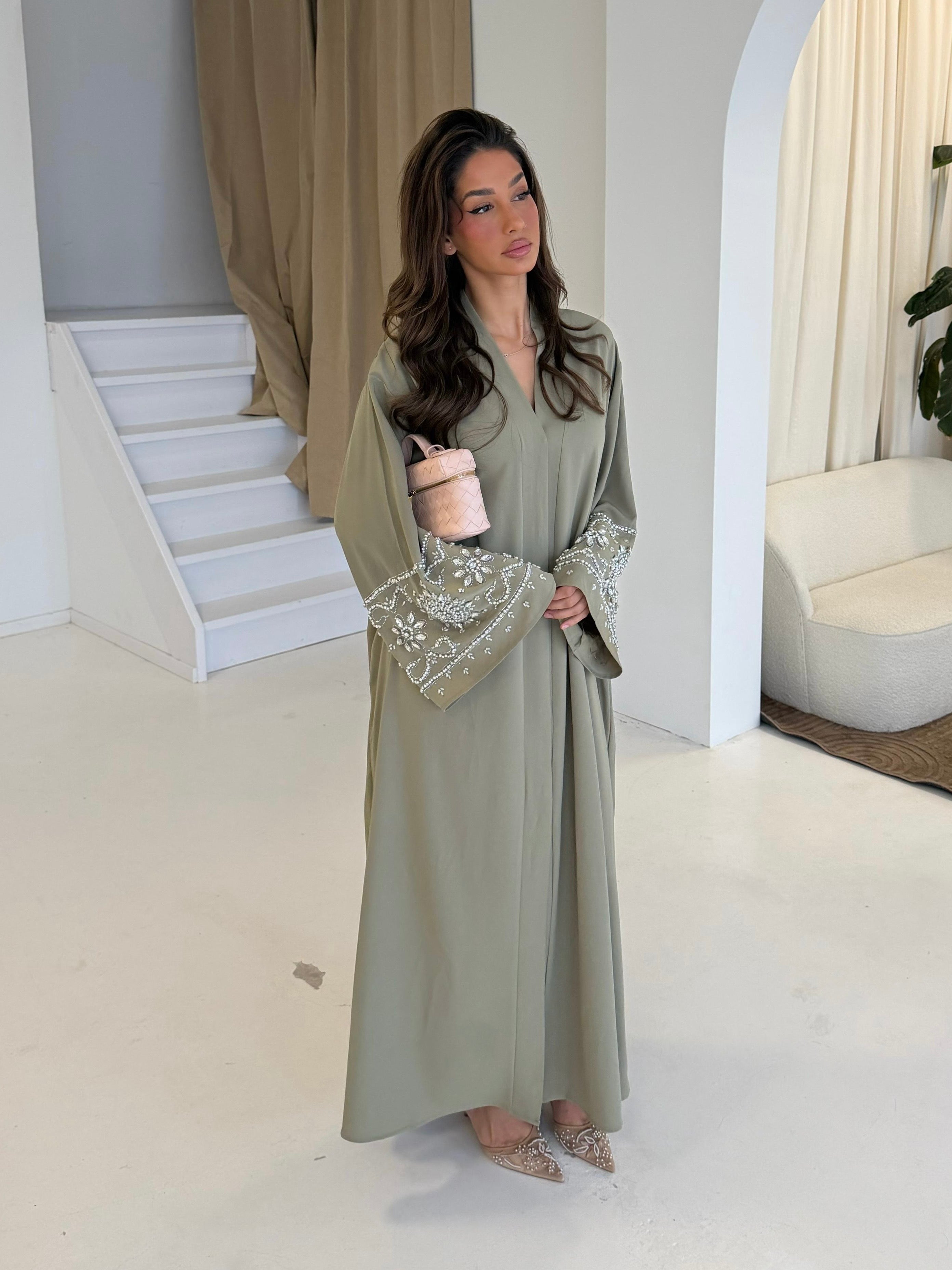 Premium diamond abaya | Khaki