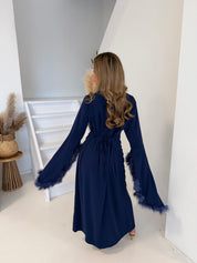 Jurk met veren | Blauw