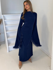 Jurk met veren | Blauw