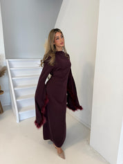 Jurk met veren | Bordeaux