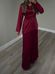 Satin ruffle dress bordo