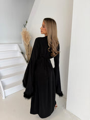 Jurk met veren | Zwart