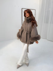 Faux fur wool coat