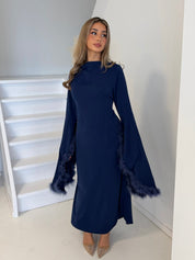 Jurk met veren | Blauw