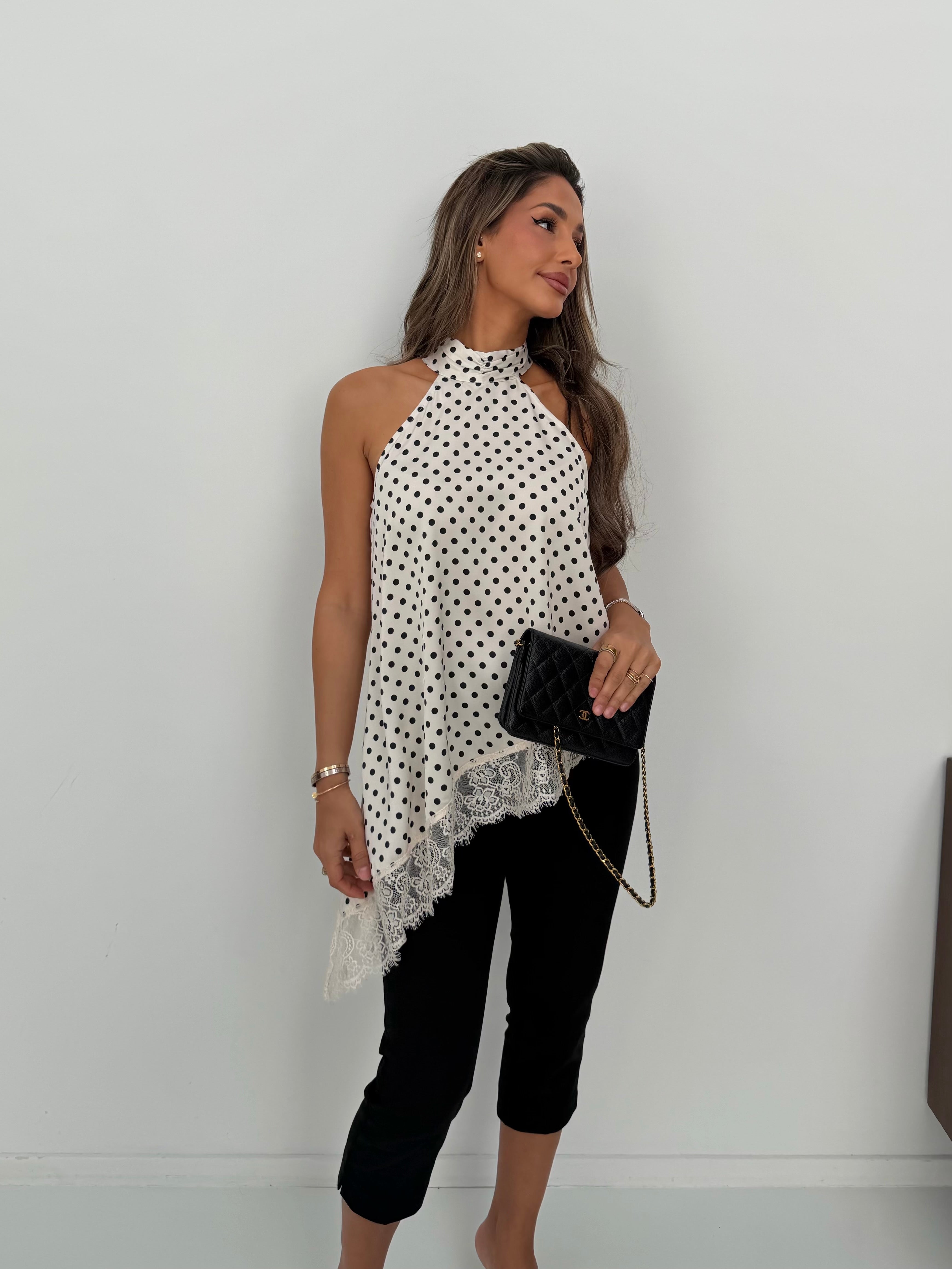 Polka dot satin top