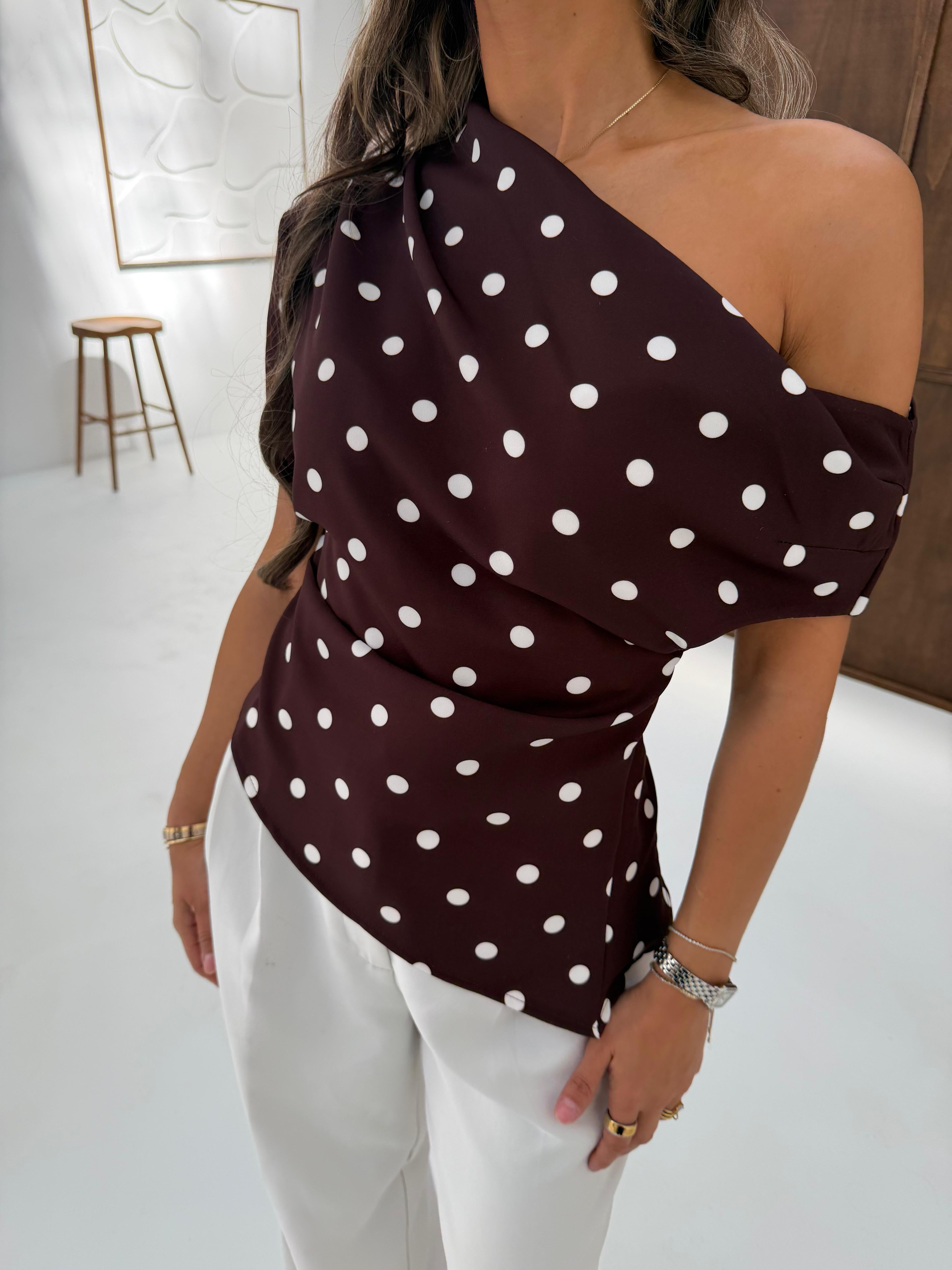 Polka dot top | Brown