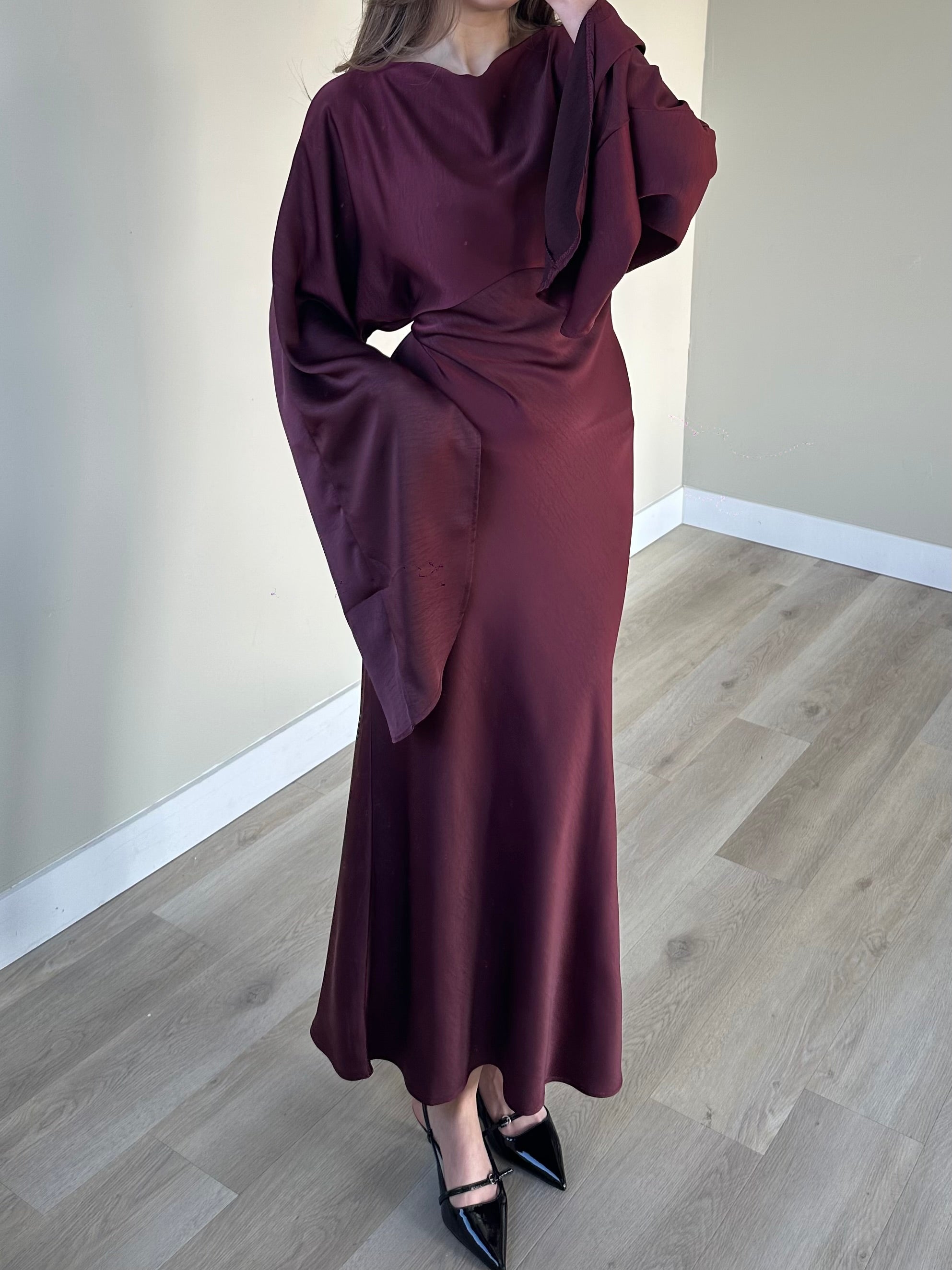 Satin dress browni bordo