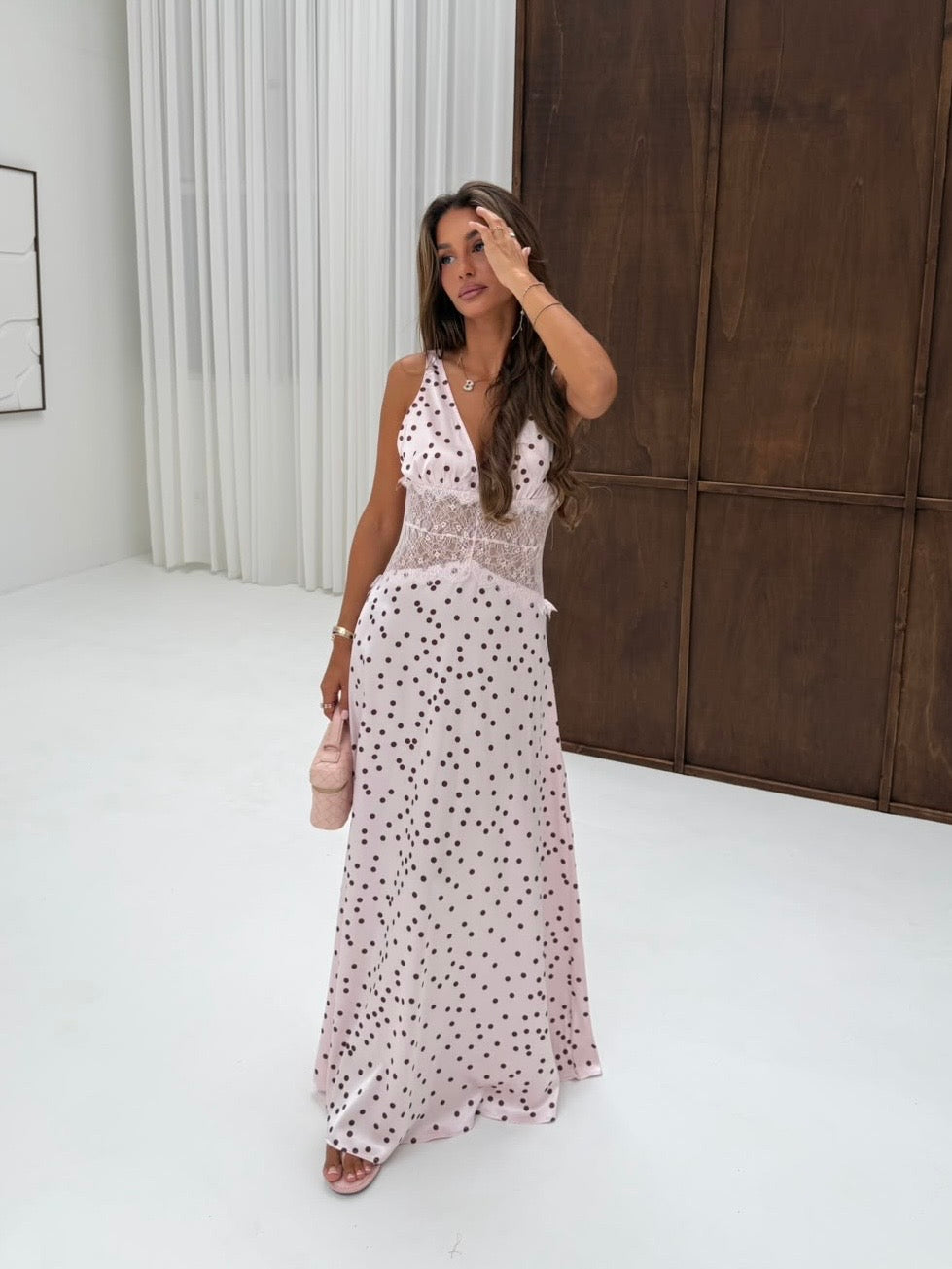 Pink dot lace dress