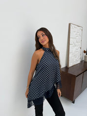 Polka dot satin top black