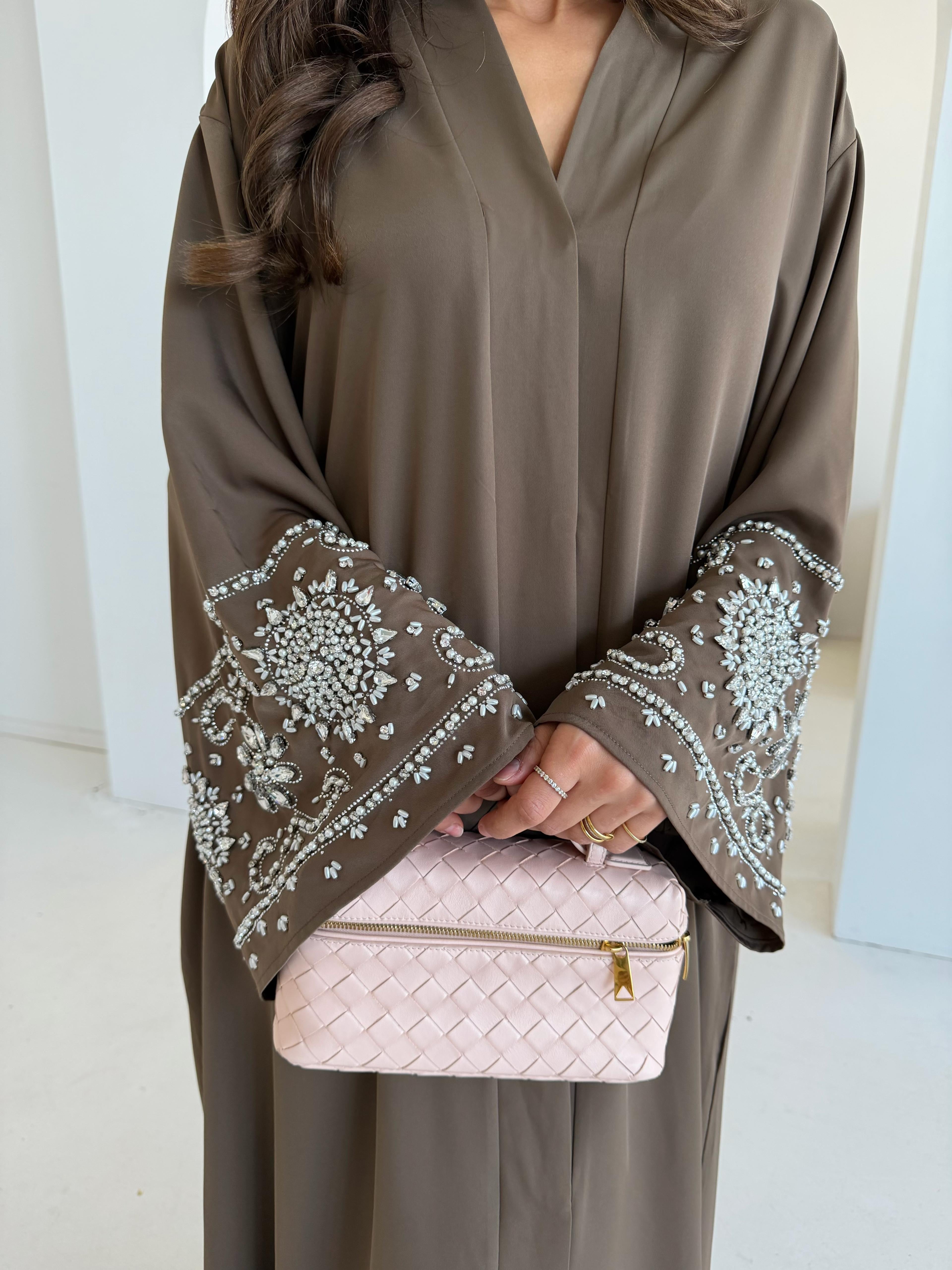 Premium diamond abaya | Brown
