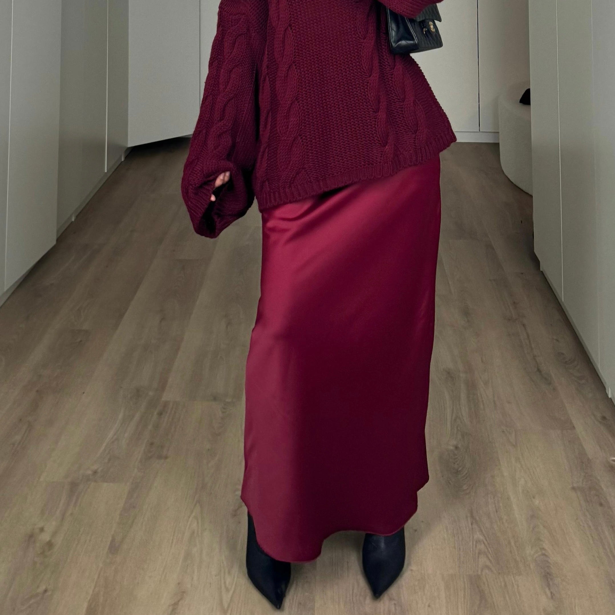 SATIN SKIRT BORDO