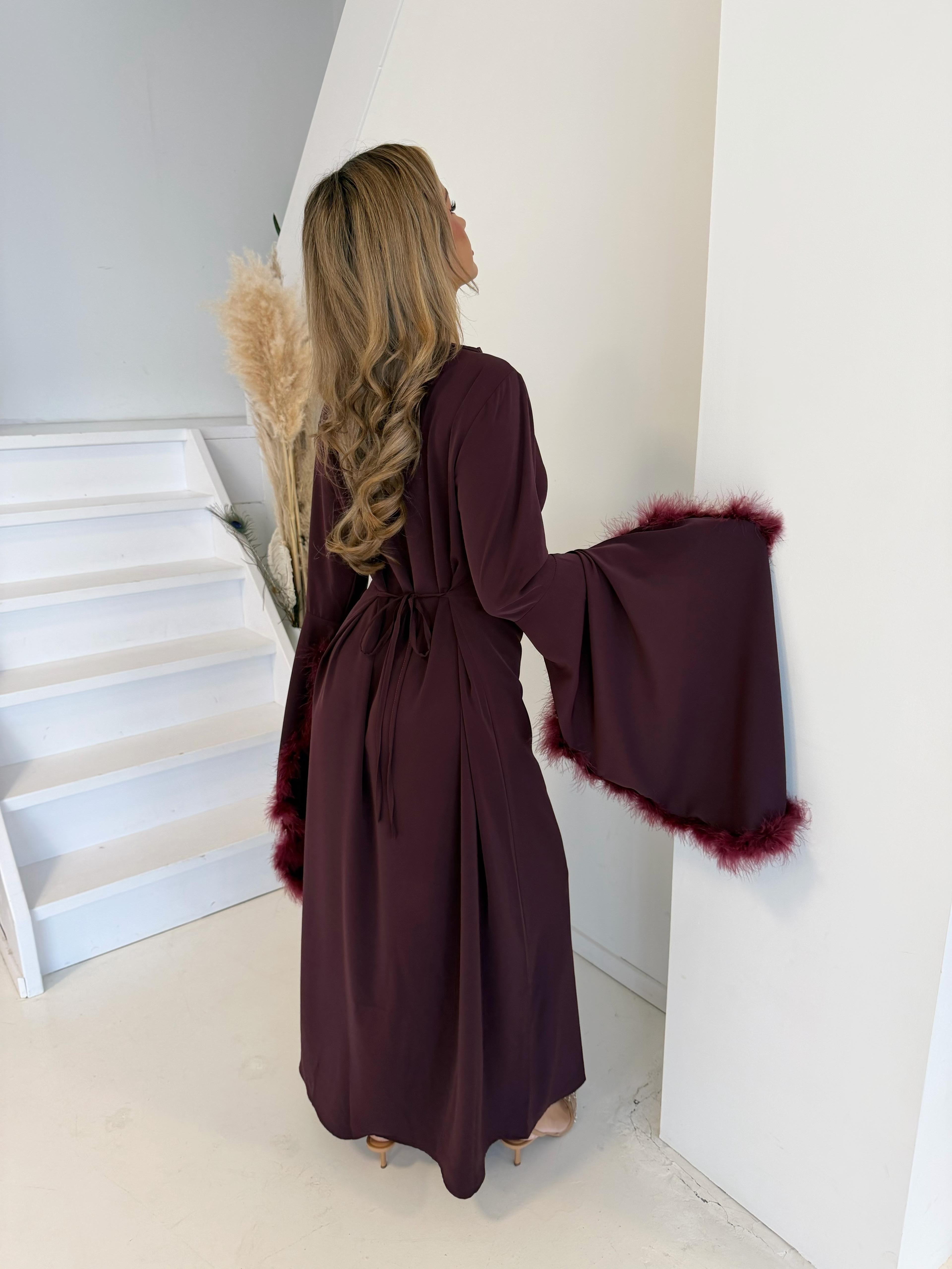 Jurk met veren | Bordeaux