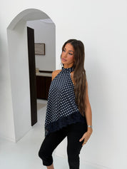 Polka dot satin top black