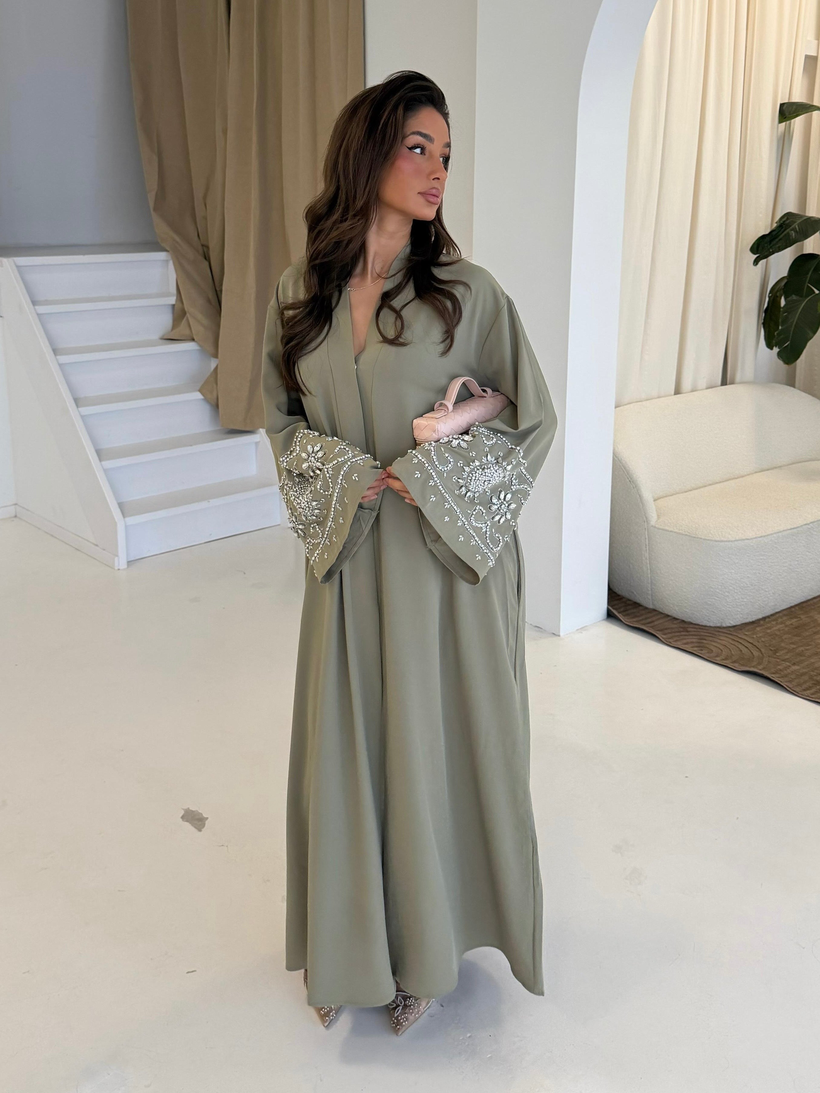 Premium diamond abaya | Khaki
