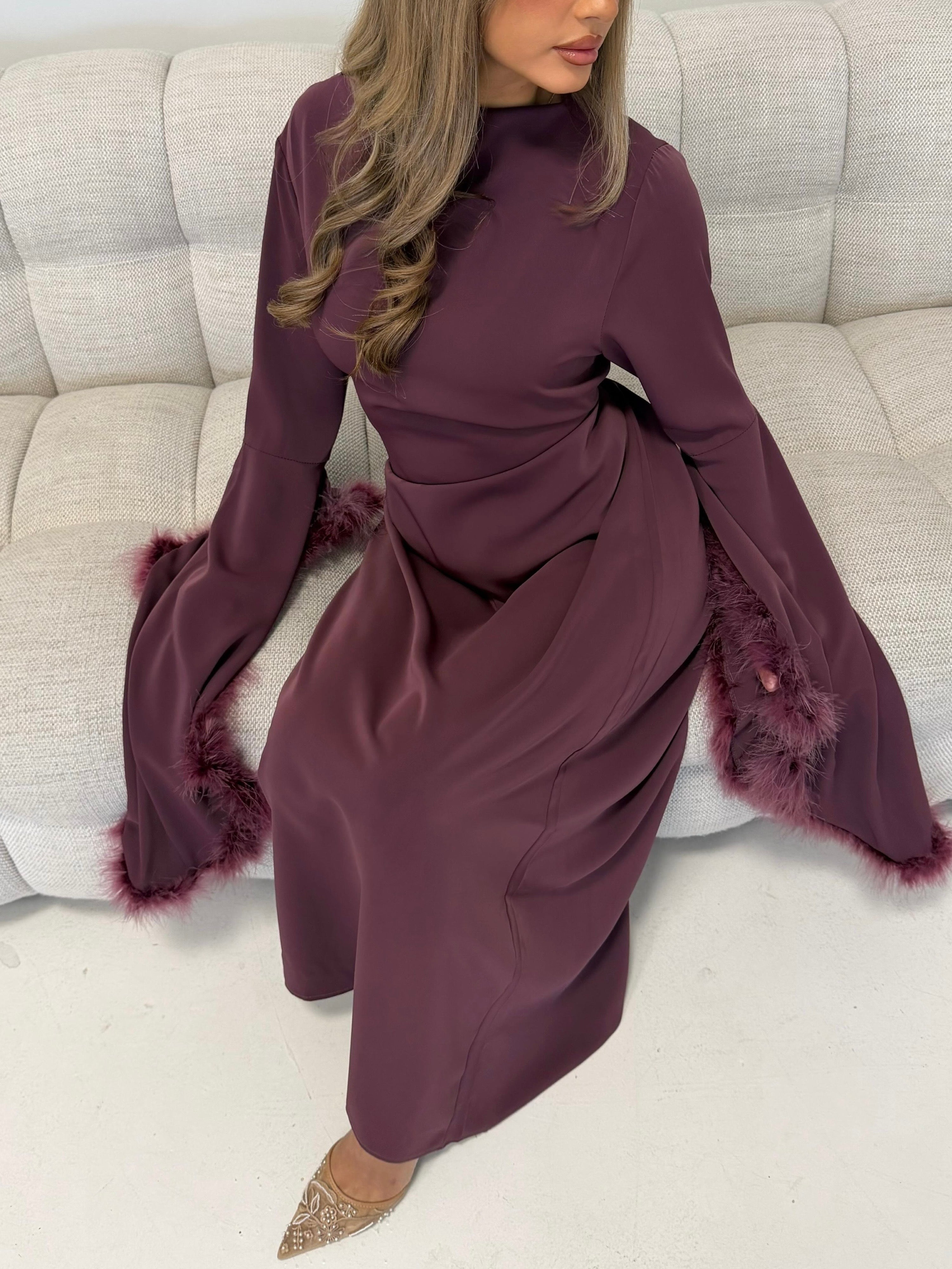 Jurk met veren | Mauve