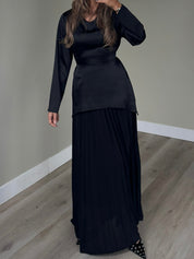 Satin ruffle dress black