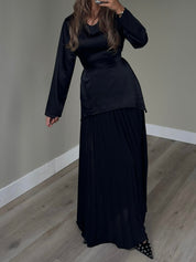 Satin ruffle dress black