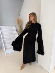 Jurk met veren | Zwart