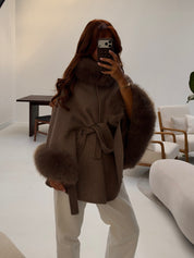 Faux fur wool coat